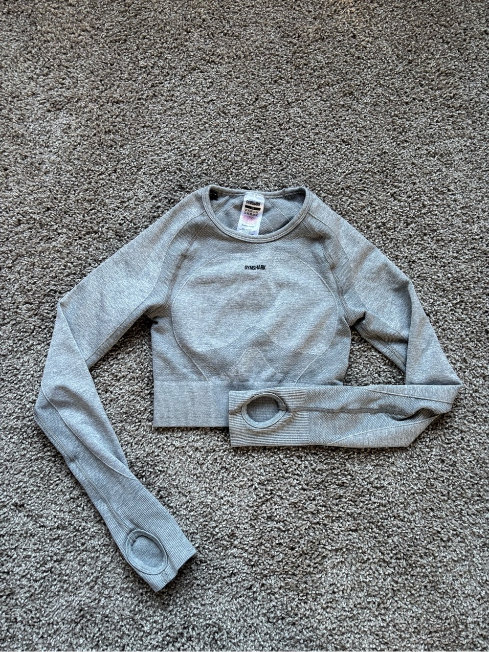 Gymshark Light Grey Seamless Long-Sleeve Crop Top with Thumbholes